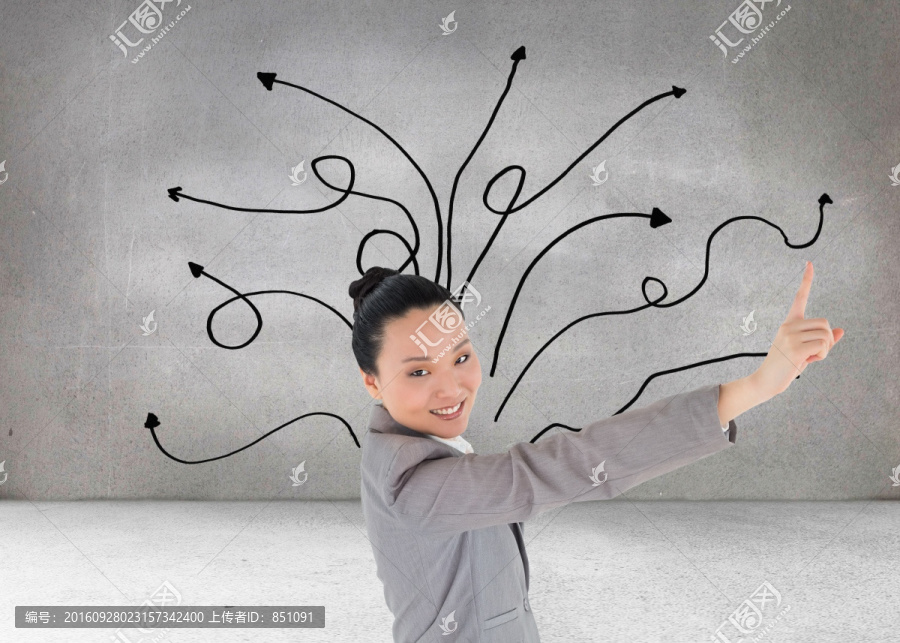 微笑的商人指向復合圖像