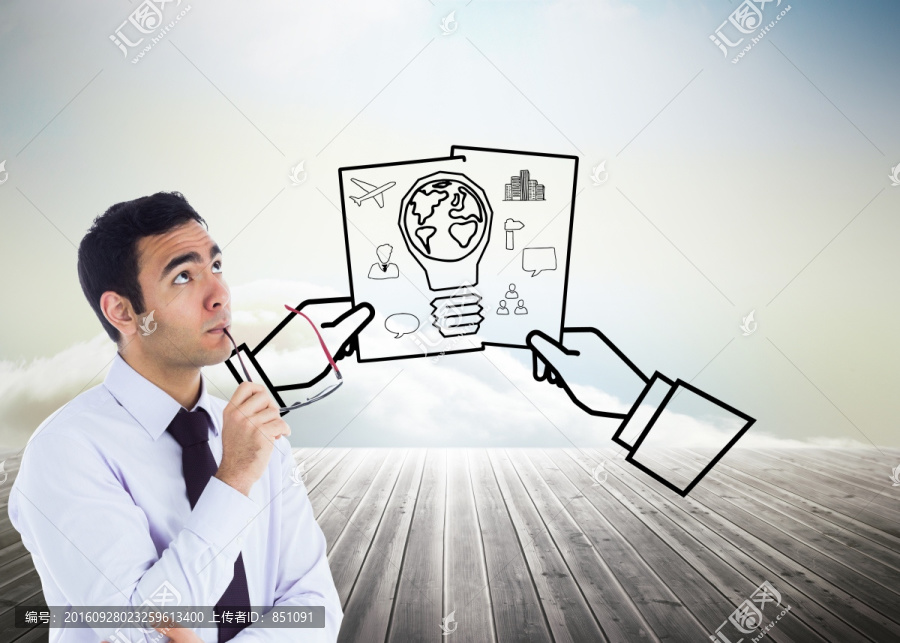 思維商人持有眼鏡的復合形象