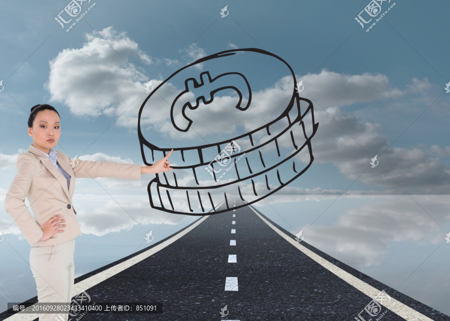 女商人嚴(yán)肅的指著復(fù)合圖像