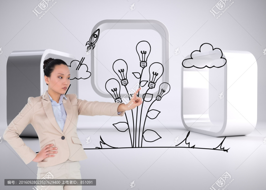 女商人嚴肅的指著復(fù)合圖像