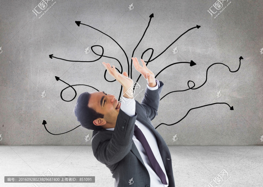 商人高舉著雙手的復合形象