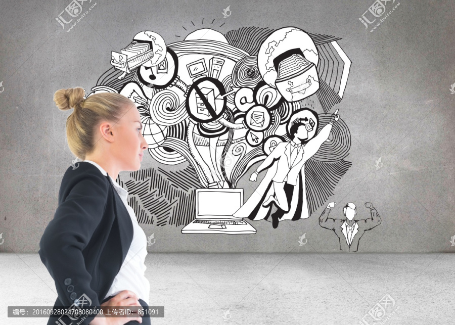 金發(fā)女商人站著的復(fù)合圖像