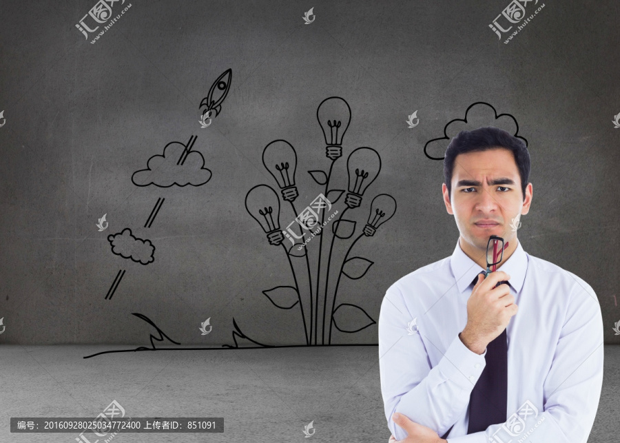 思維商人持有眼鏡的復合形象