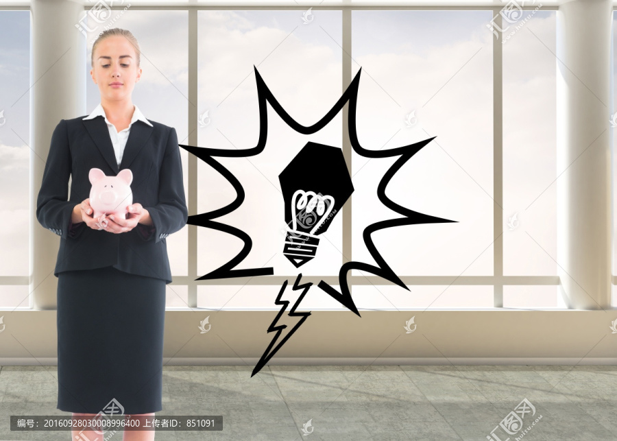 女商人抱著存錢罐的復(fù)合圖像