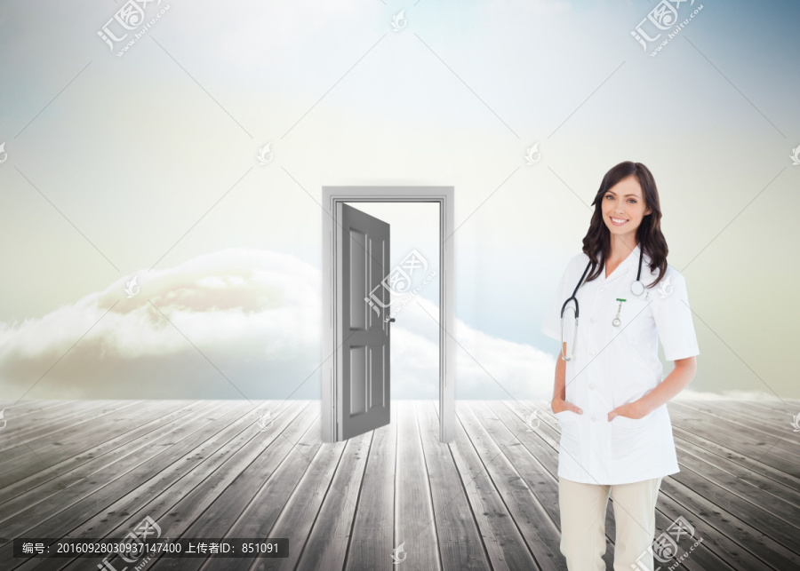 女醫(yī)生微笑著看著鏡頭的復(fù)合形象