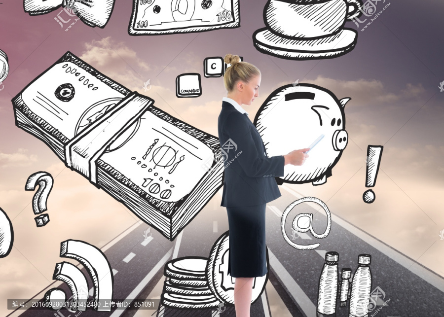 金發(fā)女商人持平板電腦的合成圖像