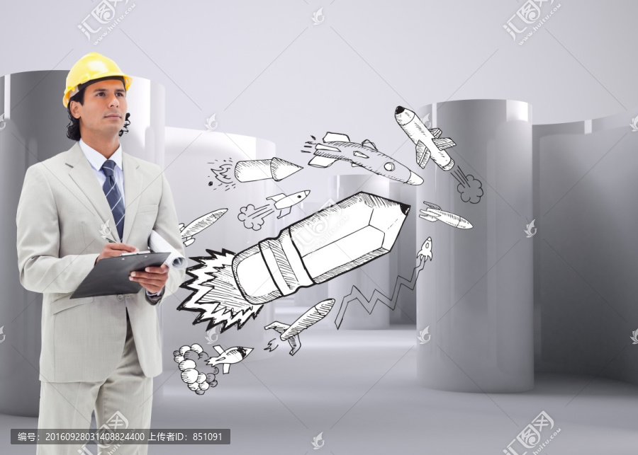建筑師戴著安全帽的復(fù)合形象