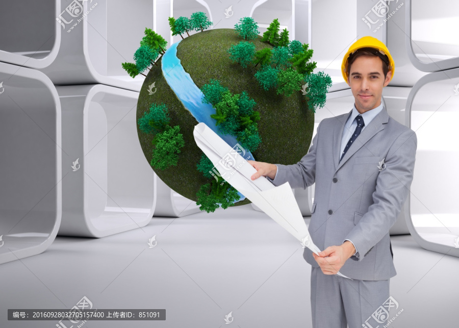 建筑師拿著設(shè)計(jì)圖的復(fù)合形象