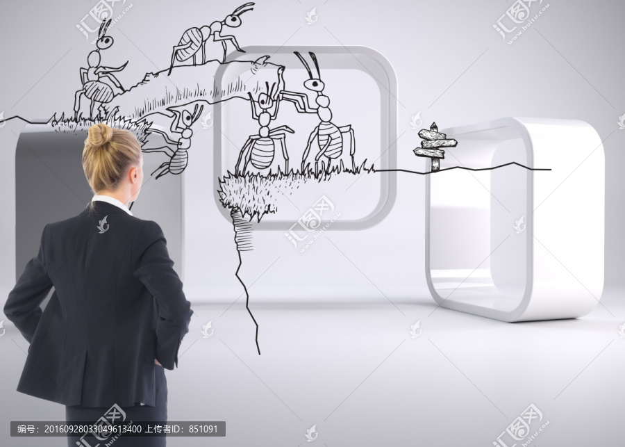 金發(fā)女商人站著的復(fù)合圖像