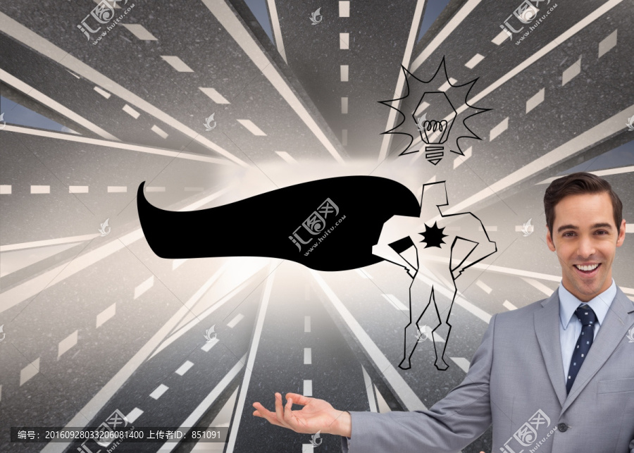 商人微笑的伸出手掌的復(fù)合形象