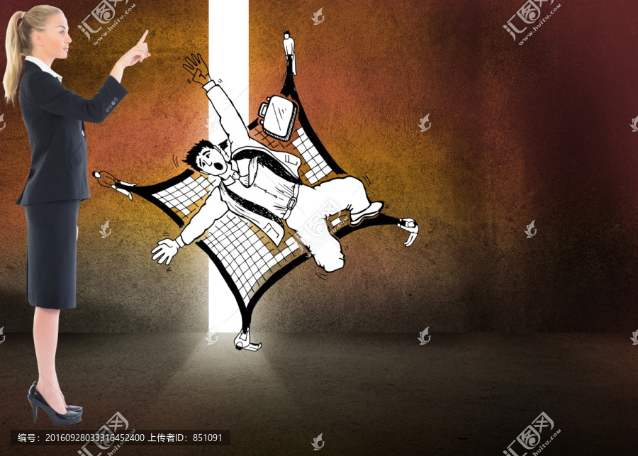 金發(fā)女商人指著復(fù)合圖像