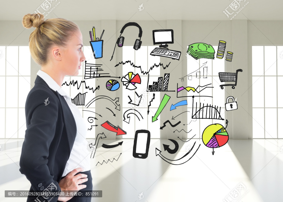 金發(fā)女商人站著的復(fù)合圖像