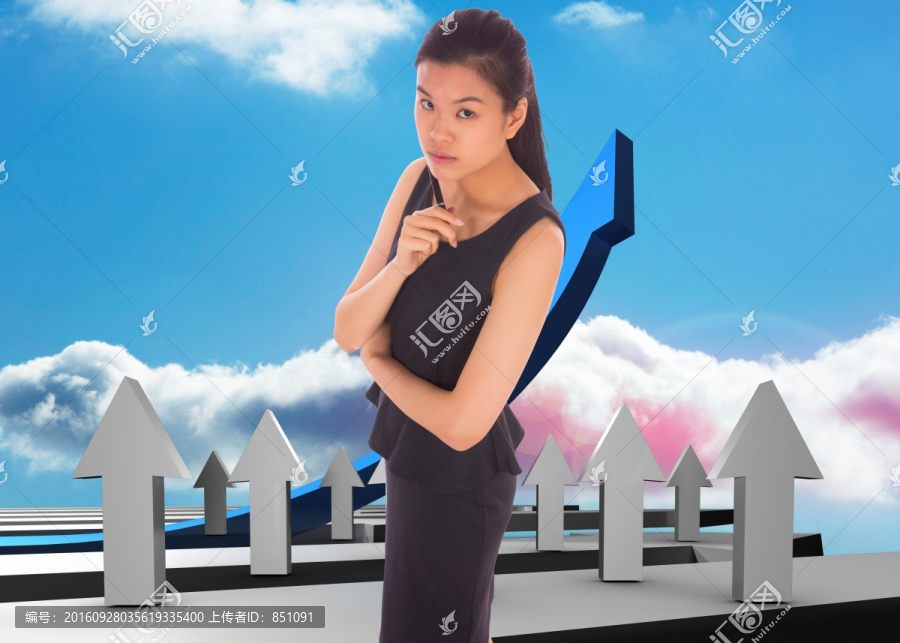 女商人拿著筆的復合形象