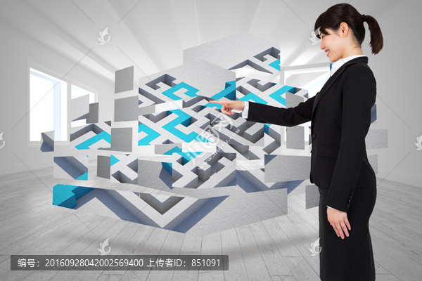 女商人側(cè)身指著前方的復(fù)合形象
