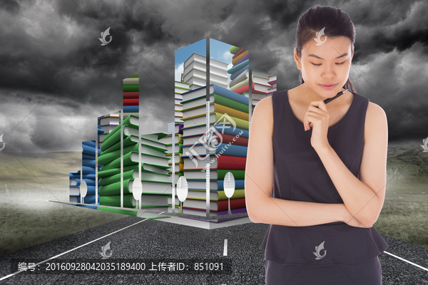 女商人低頭思考的復(fù)合形象