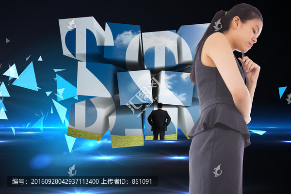 女商人低頭思考的復(fù)合形象