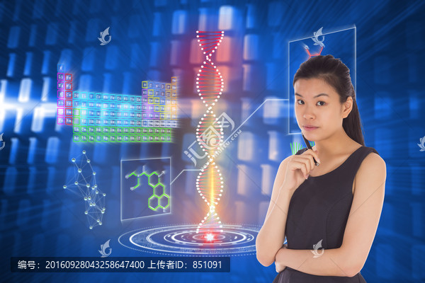 女商人拿著筆思考的復(fù)合形象
