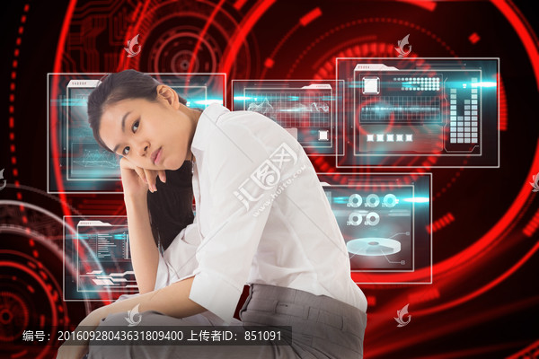 商人盤腿坐地上思考的復(fù)合形象