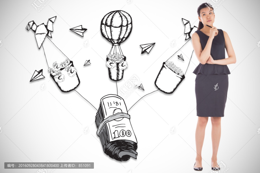 女商人拿著筆思考的復(fù)合形象