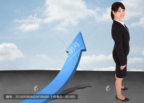 女商人側(cè)身微笑的復(fù)合形象