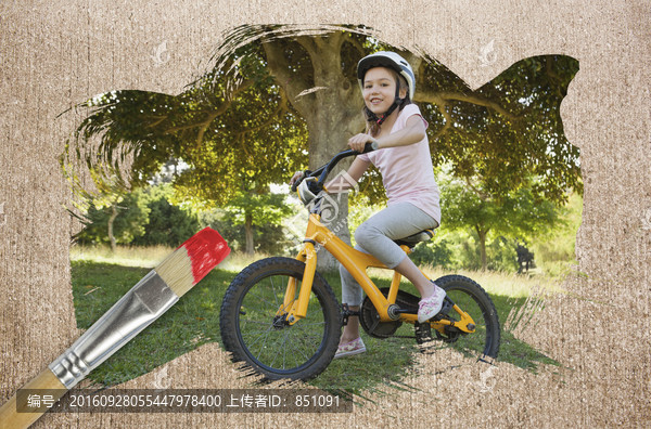 小女孩骑自行车的复合形象