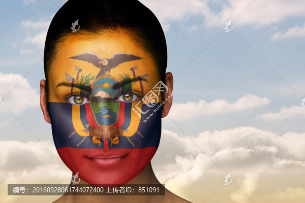 女人臉上畫著彩畫的復(fù)合形象