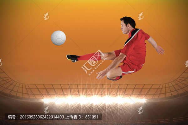 足球運動員踢球的復合形象