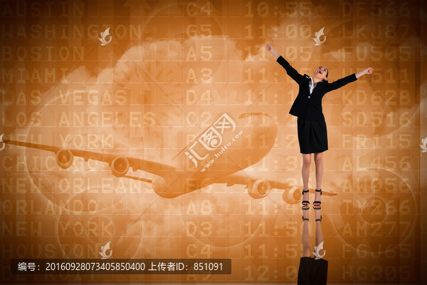女商人高舉著雙手的復合形象
