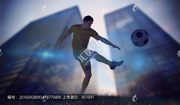 足球運(yùn)動員踢球的復(fù)合形象
