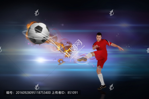 足球運(yùn)動員踢球的復(fù)合形象