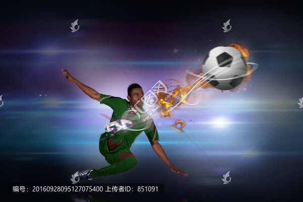 足球運動員踢球的復合形象