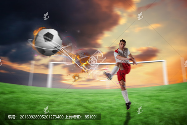 足球運動員踢球的復合形象