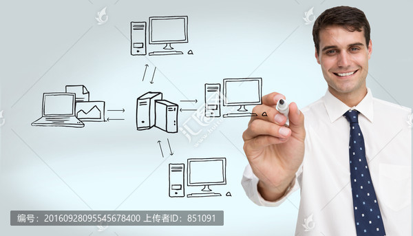 商人拿著筆書寫的復合形象