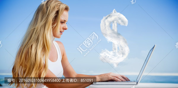 女人使用筆記本電腦的復(fù)合形象