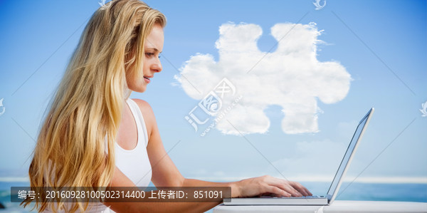 女人使用筆記本電腦的復(fù)合形象