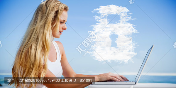 女人使用筆記本電腦的復(fù)合形象
