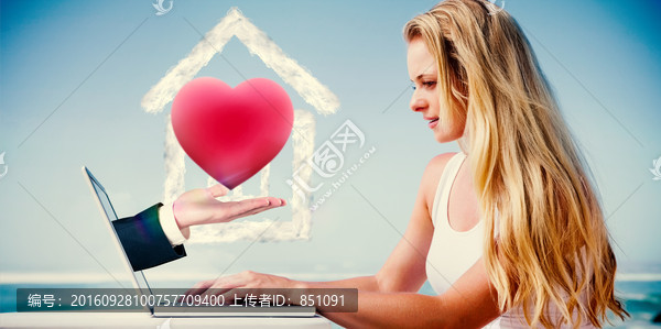 女商人使用筆記本電腦的復(fù)合形象
