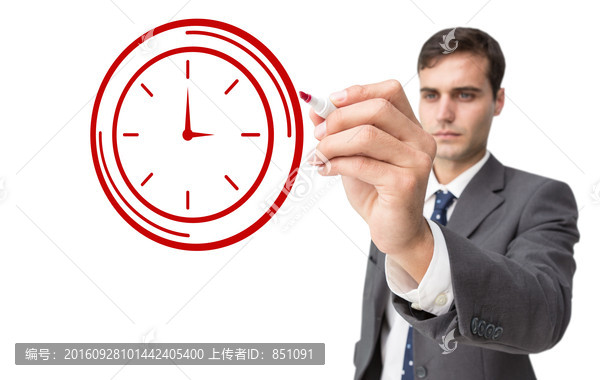 商人拿著筆畫鐘的復合形象