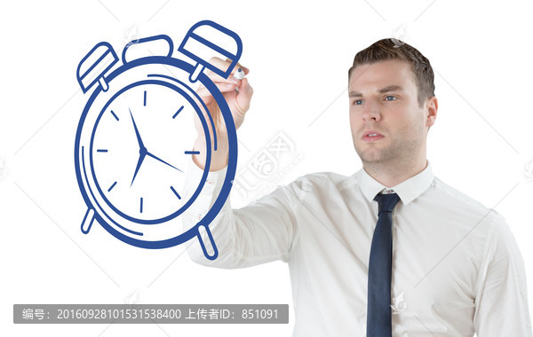 商人拿著筆畫鐘的復(fù)合形象
