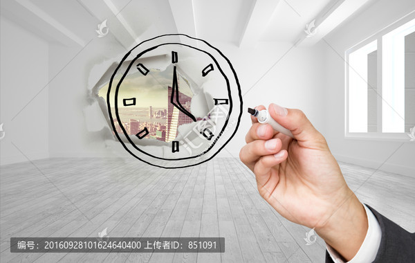 商人拿著筆指著鐘的復(fù)合形象