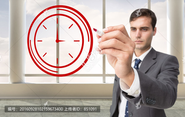 商人拿著筆指著鐘的復合形象