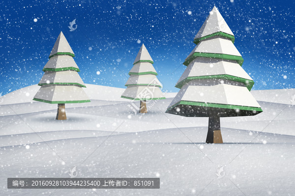 雪景中的冷杉树的复合形象