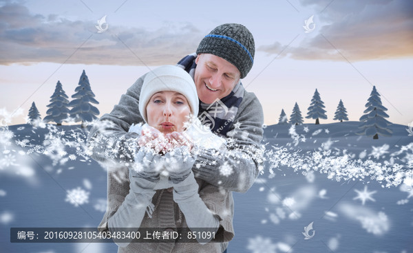 夫婦吹著雪花的復(fù)合形象