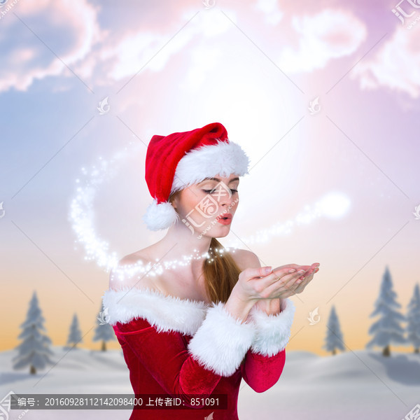 女孩穿著圣誕服裝的復(fù)合形象