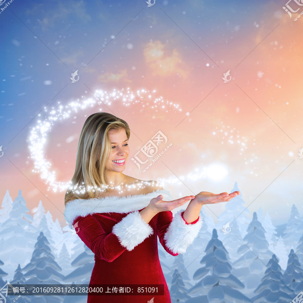 漂亮女人伸出雙手的復(fù)合形象