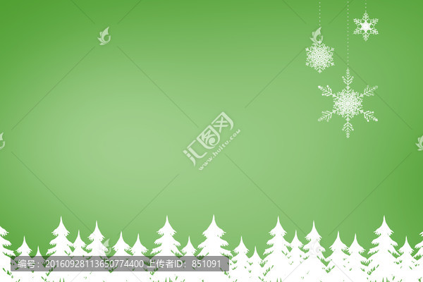 杉木林和雪花在綠色的小插曲