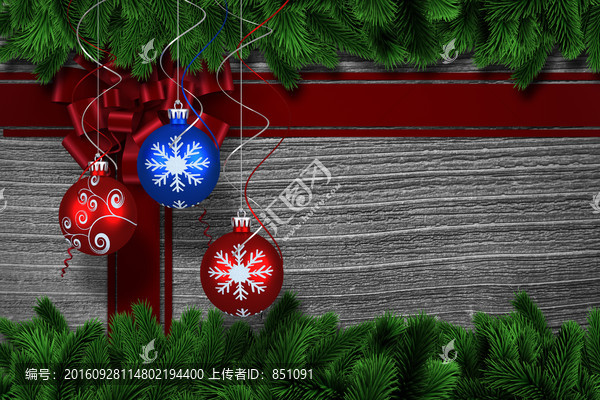 冷杉樹(shù)的樹(shù)枝和圣誕裝飾品