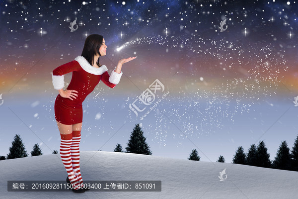漂亮女人穿著圣誕裝的復(fù)合形象