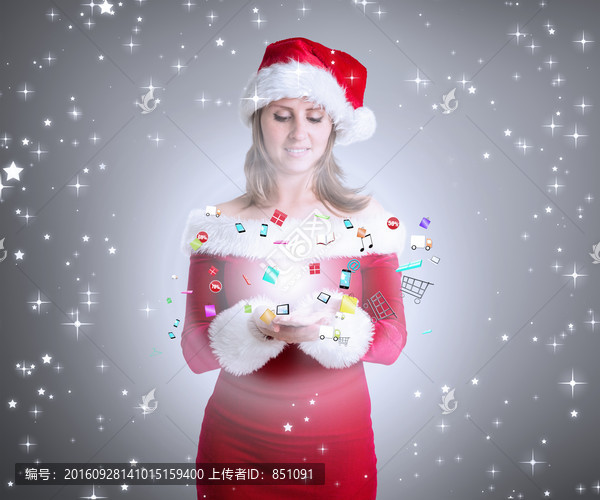女人穿著圣誕裝的復(fù)合形象
