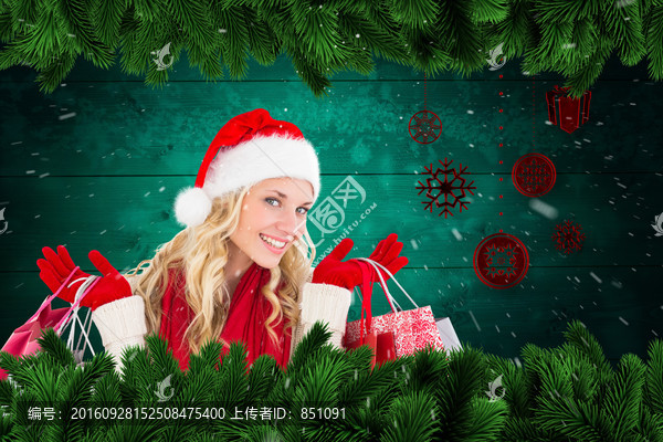 女人戴著圣誕帽的復(fù)合形象